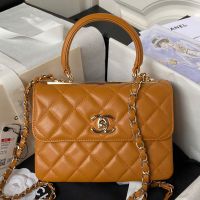 Chanel AS4654 Mini Flap Bag with Top Handle in Lambskin Brown