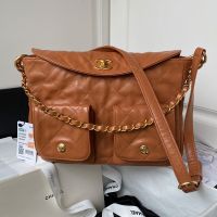 Chanel AS4668 Hobo Bag with Two Pockets in Calfskin Brown