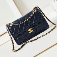 Chanel AS4687 Small Flap Bag in Shiny Calfskin Navy Blue