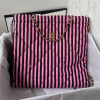 Chanel AS4692 CoCo Beach Large Backpack in Stripes Printed Fabric Pink