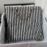 Chanel AS4692 CoCo Beach Large Backpack in Stripes Printed Fabric White