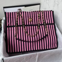 Chanel AS4693 Coco Beach Shopping Bag in Stripes Printed Fabric Pink