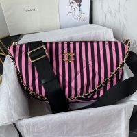 Chanel AS4698 Coco Beach Large Hobo Bag in Stripes Printed Fabric Pink