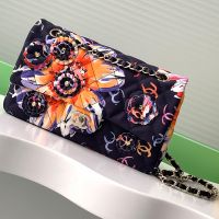 Chanel AS4842 Classic Flap Crossbody Bag with Camellia Printed in Fabric Black