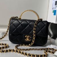 Chanel AS4847 Mini Flap Bag with Transparent Handle in Lambskin Black