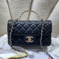 Chanel AS4924 Mini Flap Bag with Top Handle in Lambskin Black