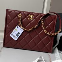 Chanel AS4940 Small Shopping Bag with Removable Clutch in Grained Calfskin Burgundy