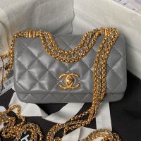 Chanel AS4972 Mini Flap Bag with Tassel Chain in Lambskin Grey