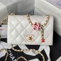 Chanel AS4973 Mini Flap Bag with Enamel CC Charm in Lambskin White
