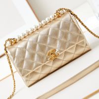 Chanel AS4997 Small Flap Bag with Pearl Handle in Lambskin Gold