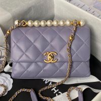 Chanel AS5001 Mini Flap Bag with Pearls Handle in Lambskin Purple