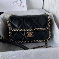 Chanel AS5089 Mini Flap Bag with Chain Edging in Lambskin Black