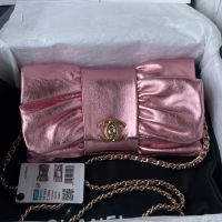 Chanel AS5129 Bow Clutch with Chain in Lambskin Pink