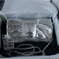 Chanel AS5129 Bow Clutch with Chain in Lambskin Silver