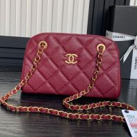 Chanel AS5137 Small Bowling Bag in Grained Calfskin Red