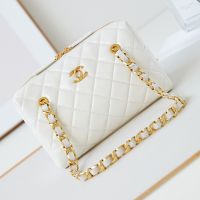 Chanel AS5152 Bowling Bag in Shiny Lambskin White