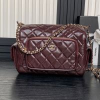 Chanel AS5156 Medium Multi-Pockets Camera Case in Shiny Calfskinn Coffee