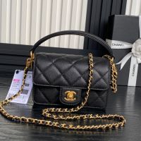 Chanel AS5164 Mini Flap Bag with Top Handle in Grained Calfskin Black