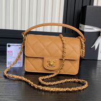 Chanel AS5164 Mini Flap Bag with Top Handle in Grained Calfskin Brown