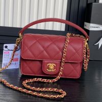 Chanel AS5164 Mini Flap Bag with Top Handle in Grained Calfskin Burgundy