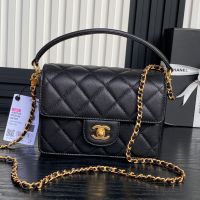 Chanel AS5165 Mini Flap Bag with Top Handle in Grained Calfskin Black