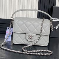 Chanel AS5165 Mini Flap Bag with Top Handle in Grained Calfskin Grey