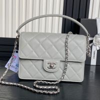 Chanel AS5166 Small Flap Bag with Top Handle in Grained Calfskin Grey