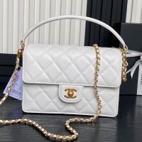 Chanel AS5166 Small Flap Bag with Top Handle in Grained Calfskin White