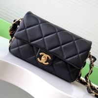 Chanel AS5174 Small Flap Bag With CC Leather Strap in Lambskin Black