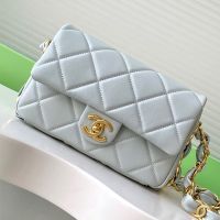 Chanel AS5174 Small Flap Bag With CC Leather Strap in Lambskin Light Blue