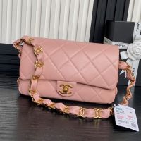 Chanel AS5176 Flap Bag With CC Leather Strap in Lambskin AS5176 Cherry