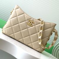 Chanel AS5177 Hobo Bag with CC Leather Strap in Lambskin Apricot