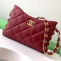 Chanel AS5177 Hobo Bag with CC Leather Strap in Lambskin Burgundy