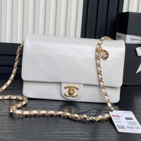 Chanel AS5186 Small Flap Bag in Grained Shiny Calfskin White