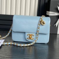Chanel AS5218 Mini Flap Bag in Grained Shiny Calfskin Light Blue
