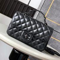 Chanel AS5243 Mini Flap Bag with Lacquered Handle in Lambskin Black
