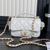 Chanel AS5298 Mini Flap Bag with Top Handle in Lambskin White
