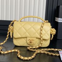 Chanel AS5298 Mini Flap Bag with Top Handle in Lambskin Yellow