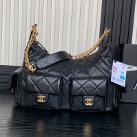 Chanel AS5302 Maxi Hoho Bag with Four Pockets in Shiny Lambskin Black