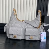 Chanel AS5302 Maxi Hoho Bag with Four Pockets in Shiny Lambskin Grey