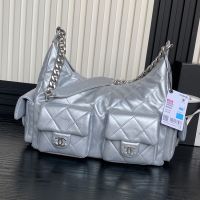 Chanel AS5302 Maxi Hoho Bag with Four Pockets in Shiny Lambskin Silver