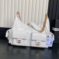 Chanel AS5302 Maxi Hoho Bag with Four Pockets in Shiny Lambskin White