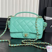 Chanel AS5317 Flap Bag with Top Handle in Lambskin Green