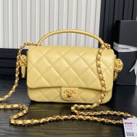 Chanel AS5317 Flap Bag with Top Handle in Lambskin Yellow