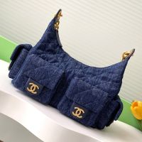 Chanel AS5339 Large Hoho Bag with Four Pockets in Denim Navy Blue