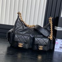 Chanel AS5339 Large Hoho Bag with Four Pockets in Shiny Lambskin Black