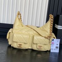 Chanel AS5339 Large Hoho Bag with Four Pockets in Shiny Lambskin Khaki