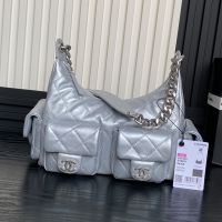 Chanel AS5339 Large Hoho Bag with Four Pockets in Shiny Lambskin Silver
