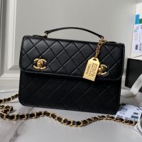 Chanel Mini Briefcase with Double Turnlock in Lambskin Black