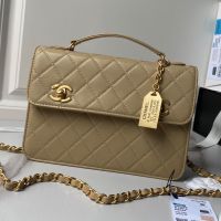 Chanel Mini Briefcase with Double Turnlock in Lambskin Khaki